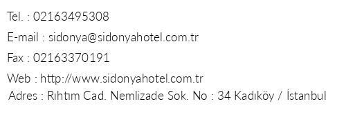 Sidonya Hotel telefon numaralar, faks, e-mail, posta adresi ve iletiim bilgileri